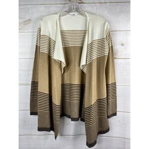 Sioni Cardigan Womens S Brown Stripe Cashmere Angora Sweater Open Front Stretch